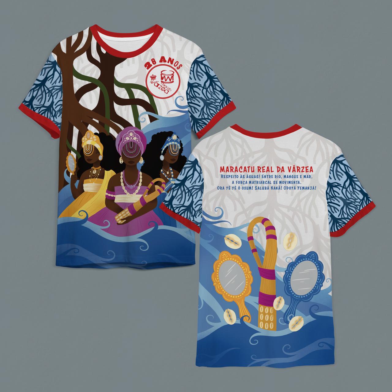 camisa com o tema de respeito às águas e a força feminina